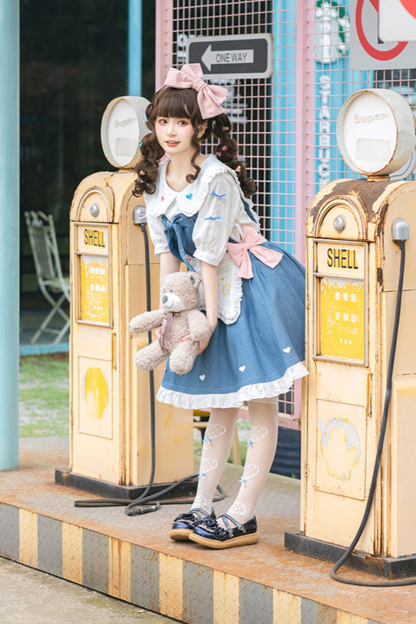 + Denim Apron Lolita Innerwear Jumper-skirt Light Doll Raw