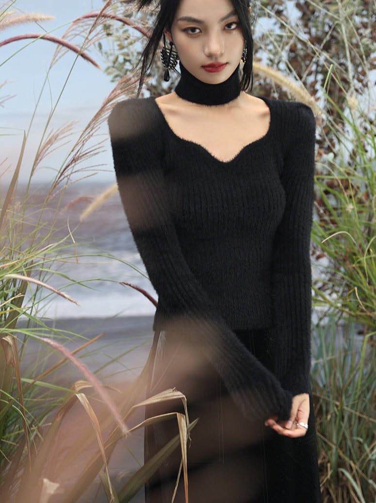 Pull ras du cou à col licou en tricot