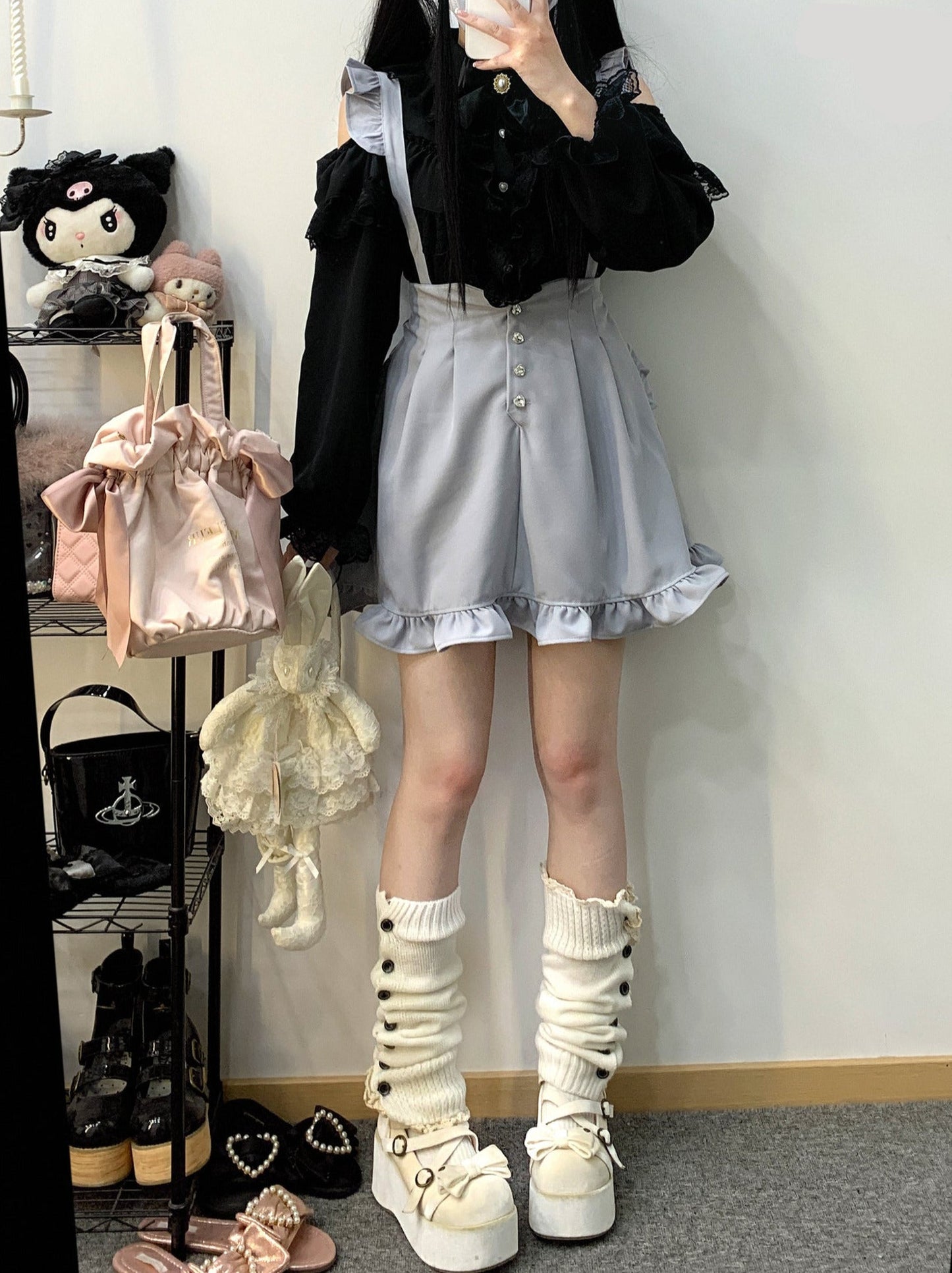 リボンレースオフショルダーシャツ