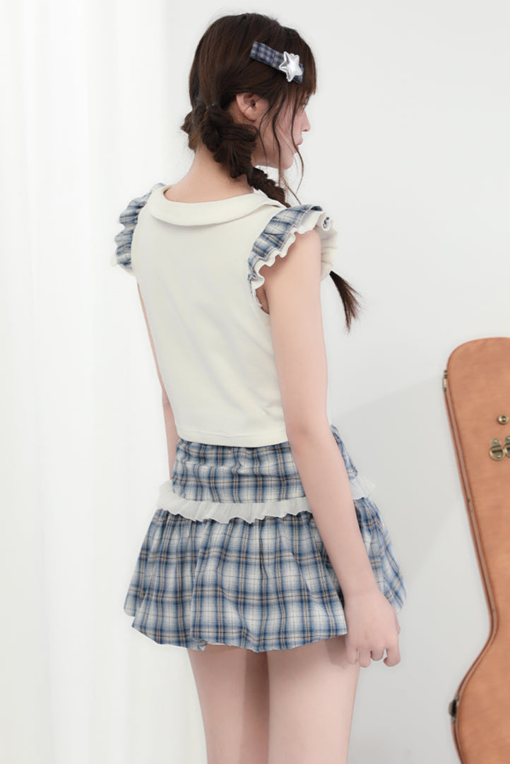 Miniskirt + Skull Checked Cat Top Sleeveless