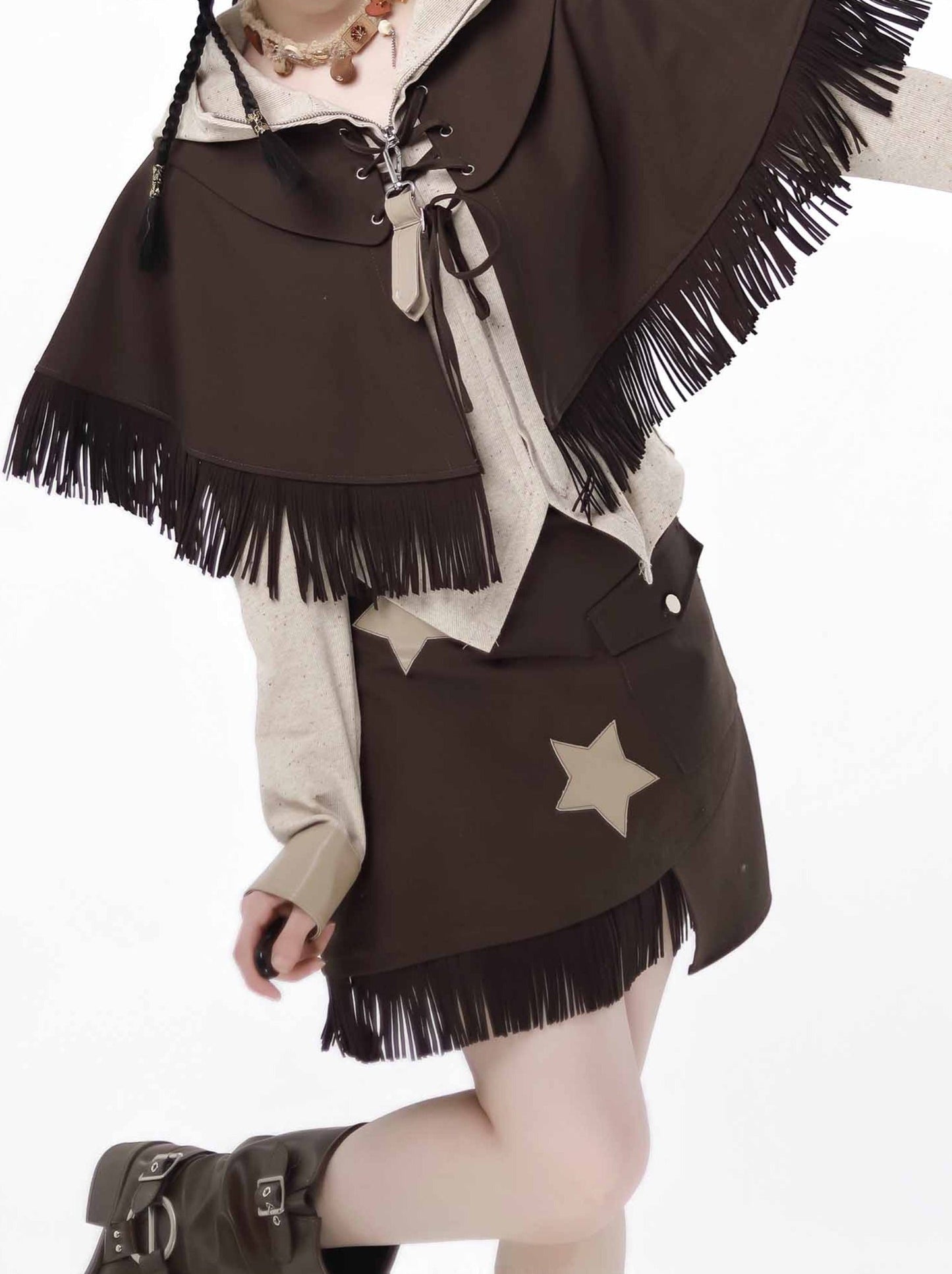 Design Split Wonder Bear Knit Top Shawl Maillard