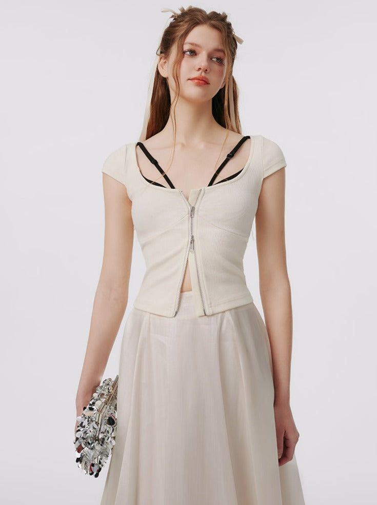 Two-piece Faux Contrast Slim Stitched Top