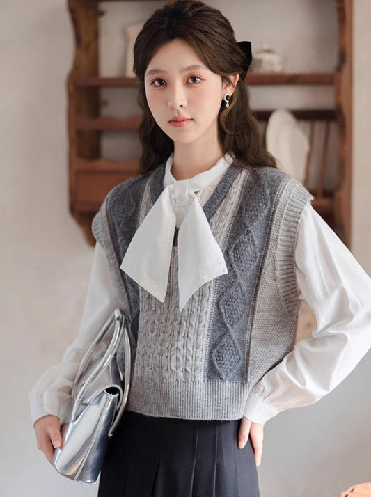 ベスト コントラスト セーター ストライプ Vネック