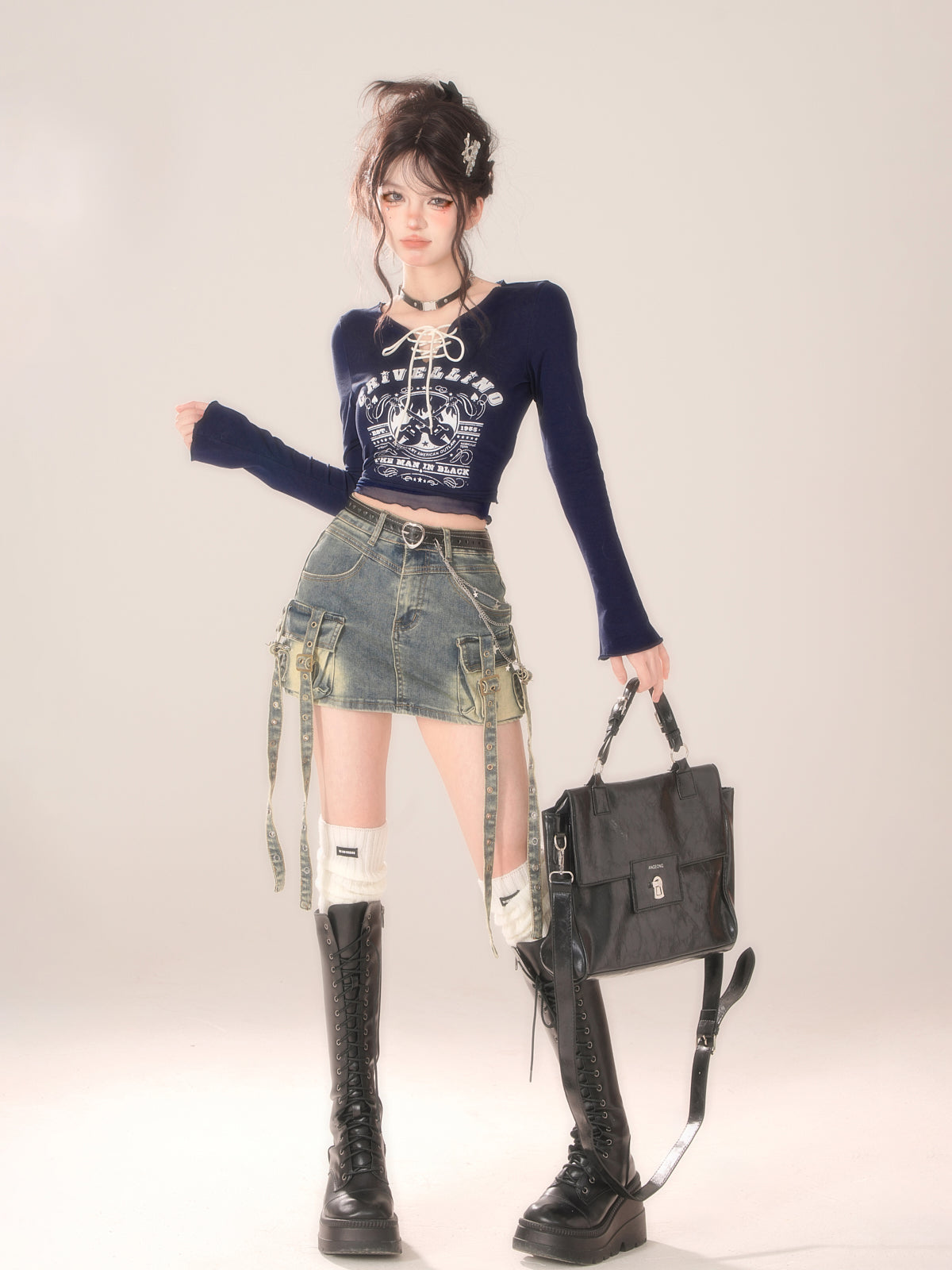Lace-up Neck Top Retro