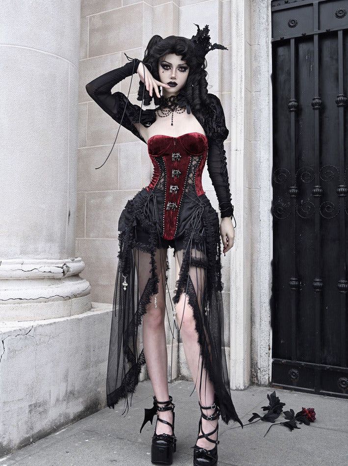 Dark Alice Dress Hell Fishbone Straps Corset Set Gothic Tulle