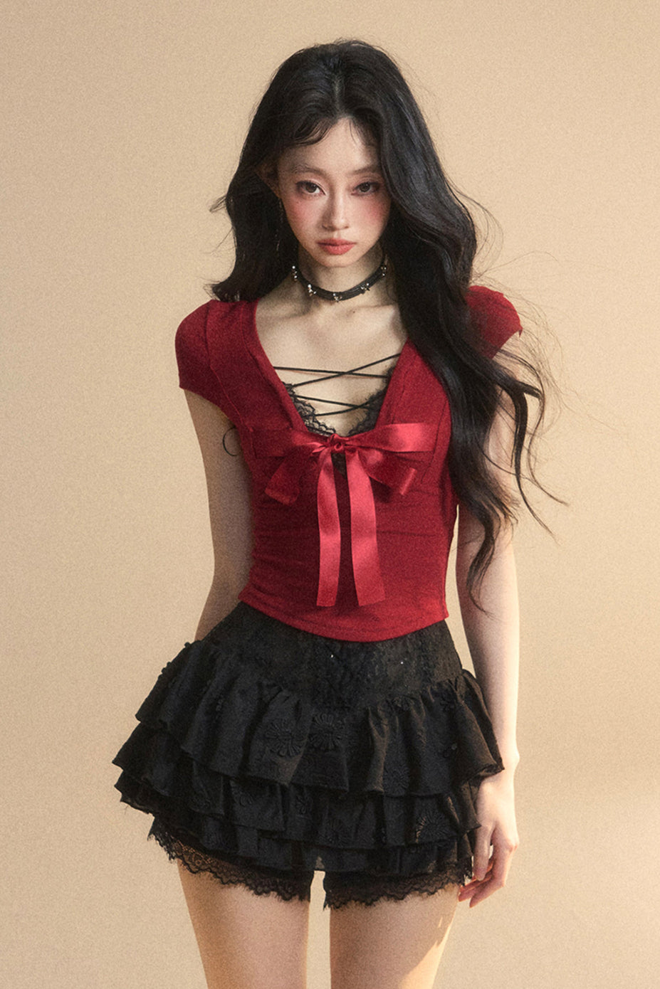 Top Reservations Ribbon Trim Lace Chic Crop