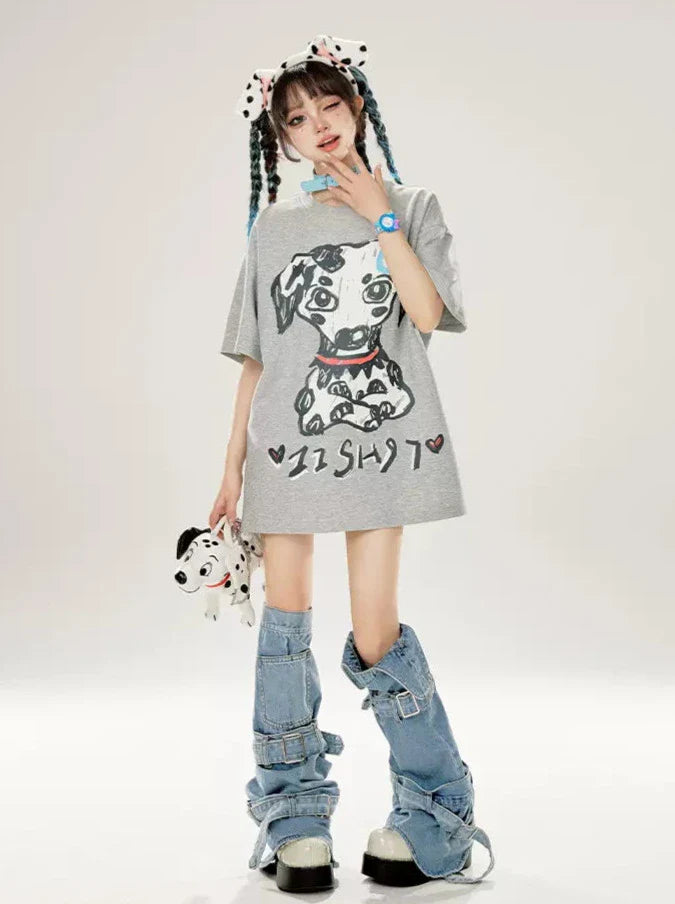 Dalmatiner T-Shirt mit Print, locker, Grau