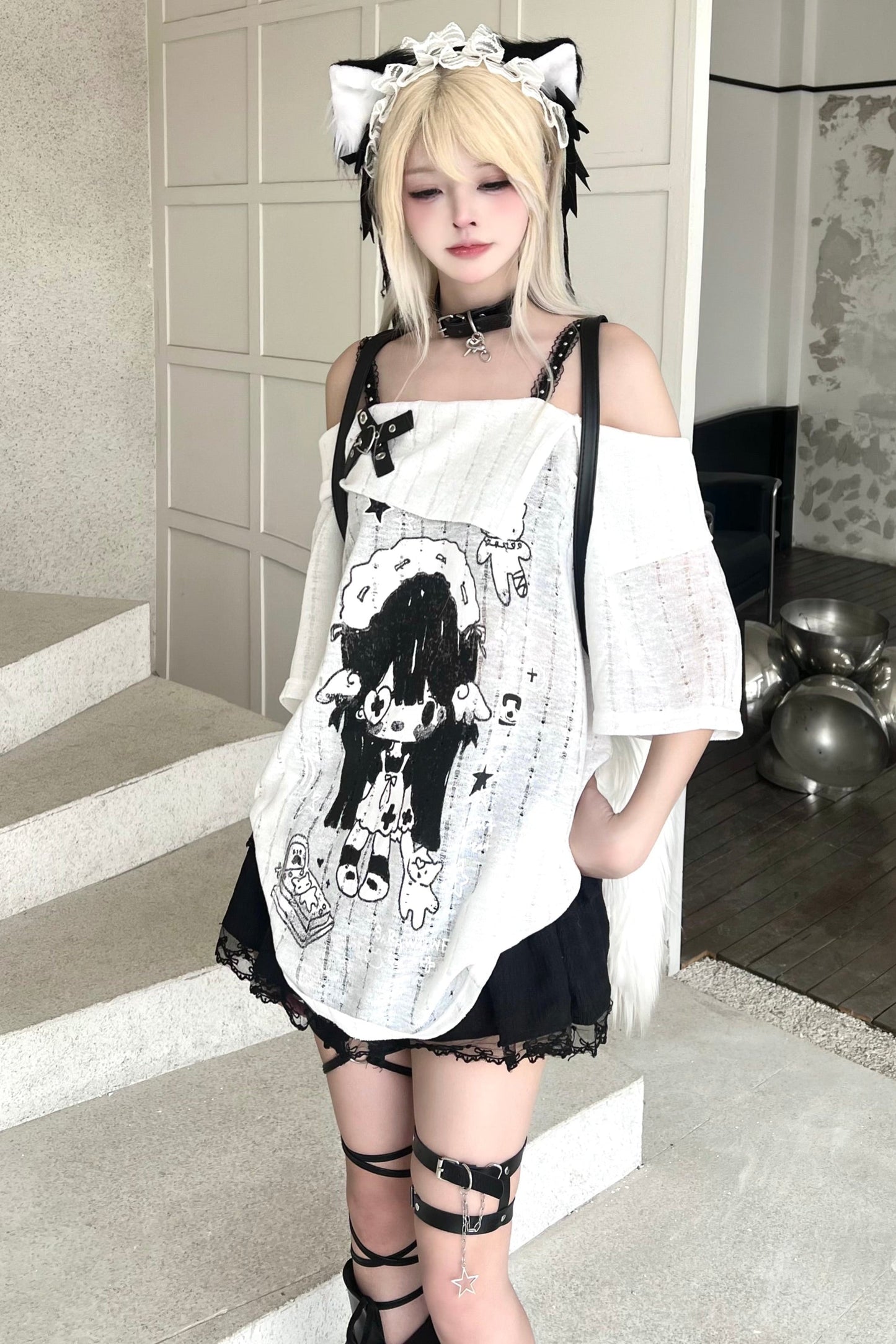 Sweet Top Print Smock Anime