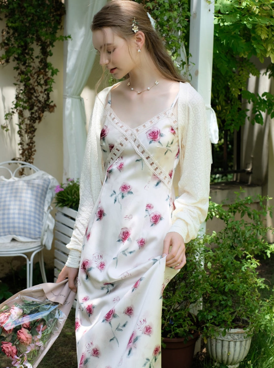 Weißes Kleid Pure Flower Sweet Camisole