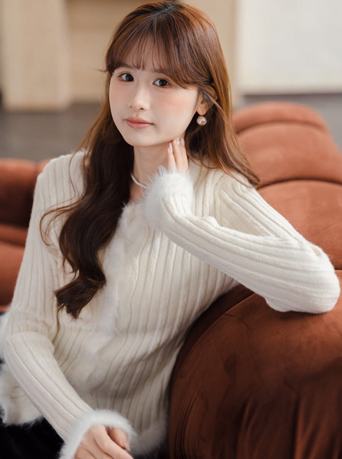 Slim Sweet Sweater Twisted Top Fur