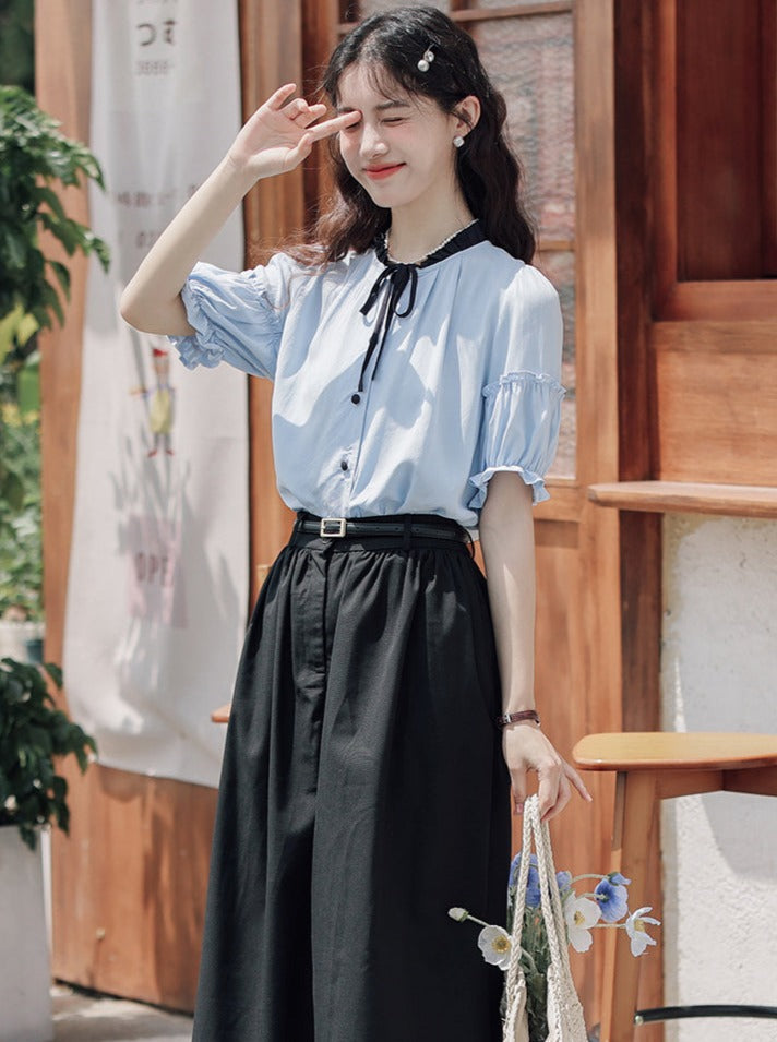 Lce Flared Long + Skirt Shirt Retro Summer Blue