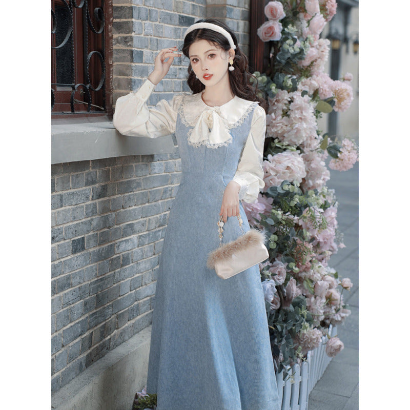 Two Retro Ruffle Check Letter Faux Piece French Dress