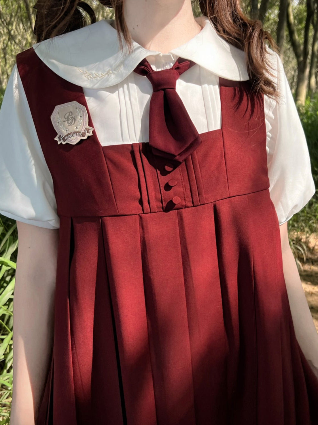 Badge Red Dress Emblem Suspender Tie Burgundy