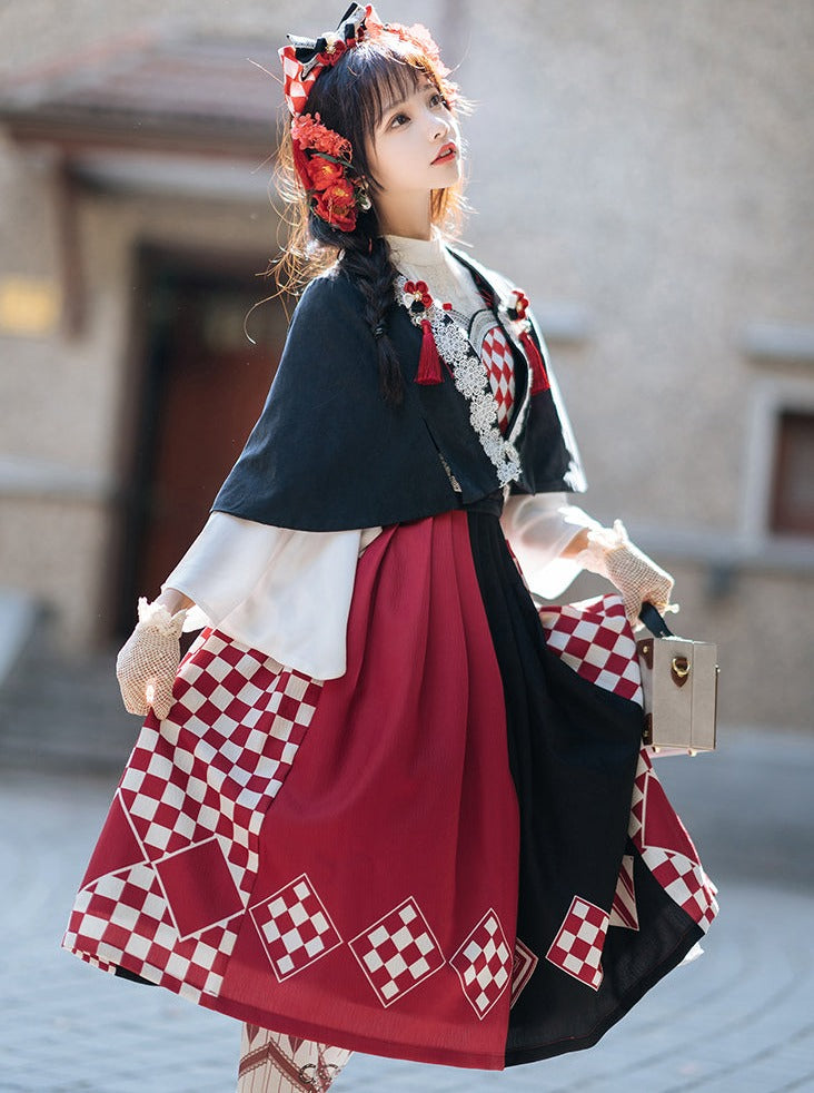 trumpet fur blouse cape + China accessories tassel scarf jumper skirt