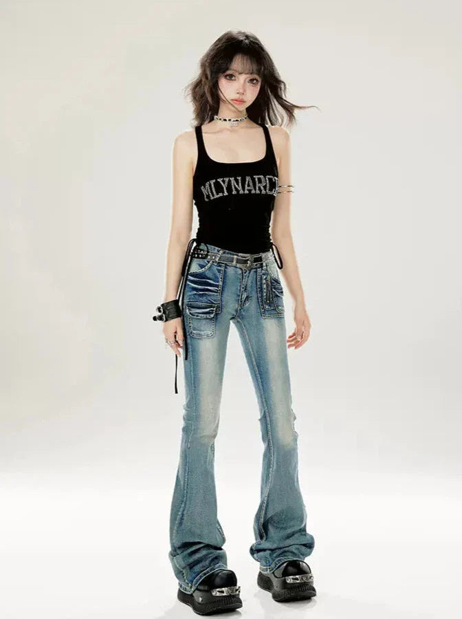 Micro Jeans Flare Wash Damaged American