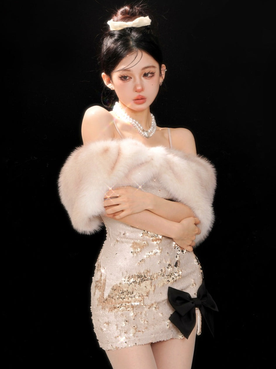 Ribbon Sequined Slit Dress Tie
