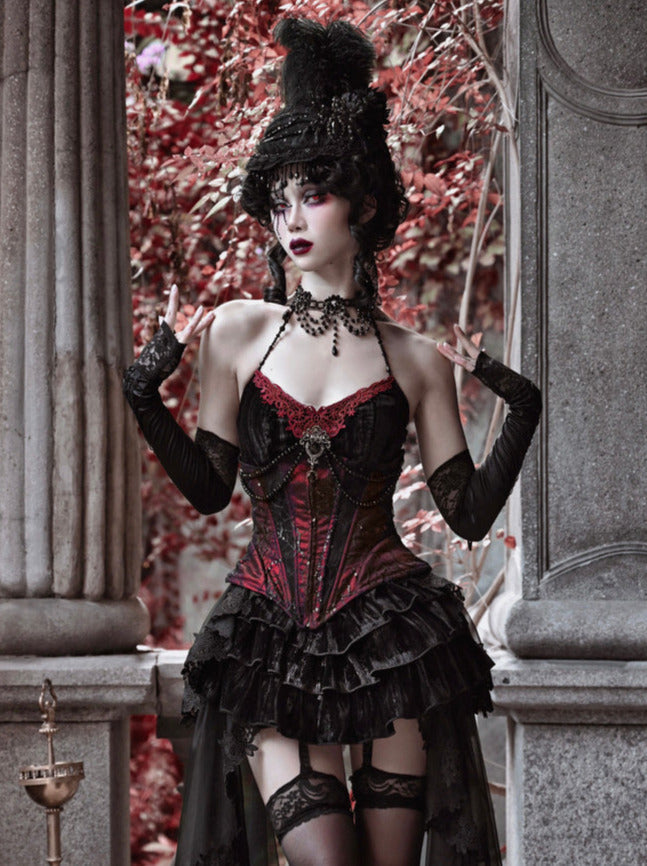 Duchess Suit Suspender Long Gothic Tail Belted Velvet Dress Tulle