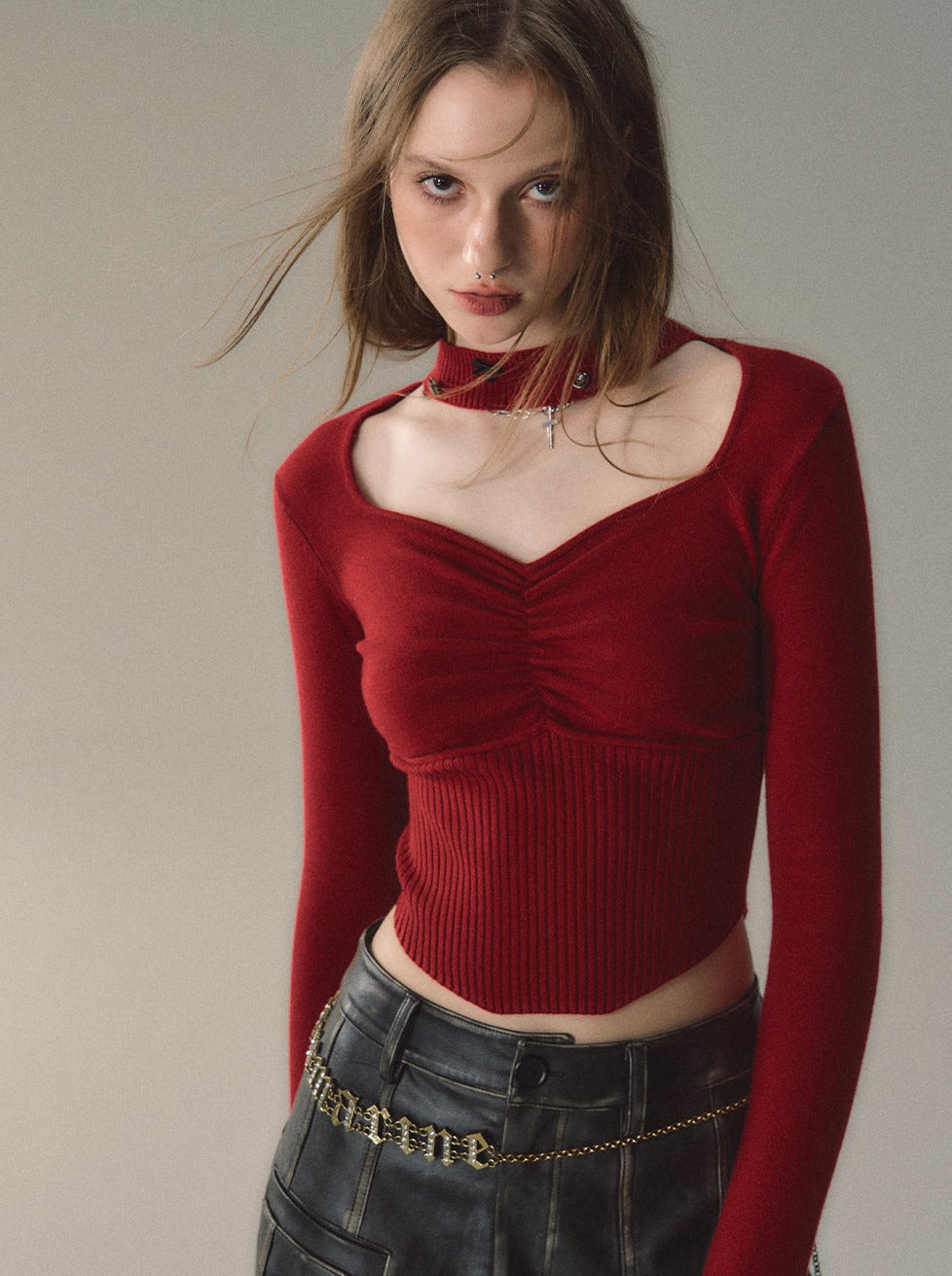 Haut carré slim à col licou et taille haute