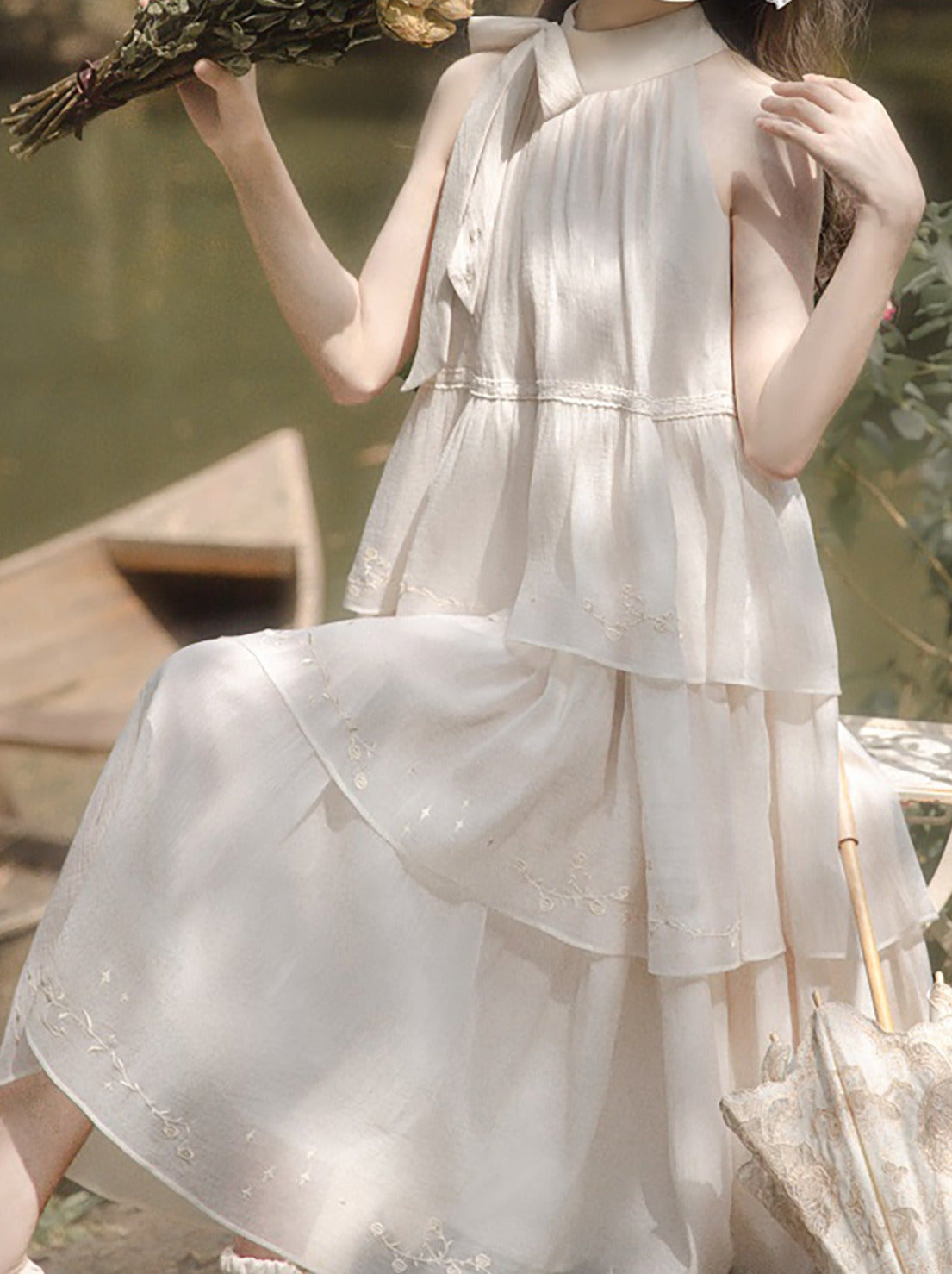 Embroidery Cake Fairy Moonlight Dress Neck Halter
