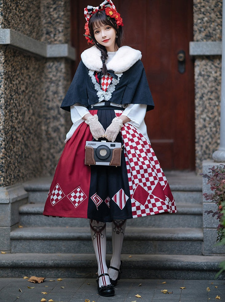 trumpet fur blouse cape + China accessories tassel scarf jumper skirt