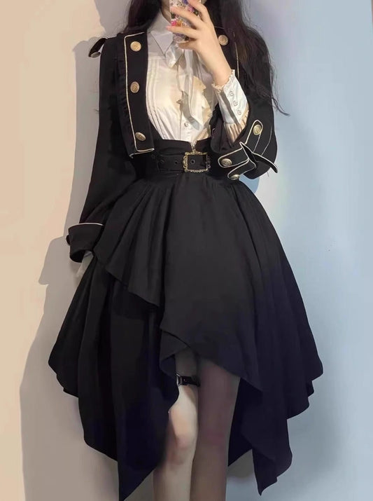 ゴシック ペピー サスペンダー ドレス + カレッジ ジャケット + 台北シャツ