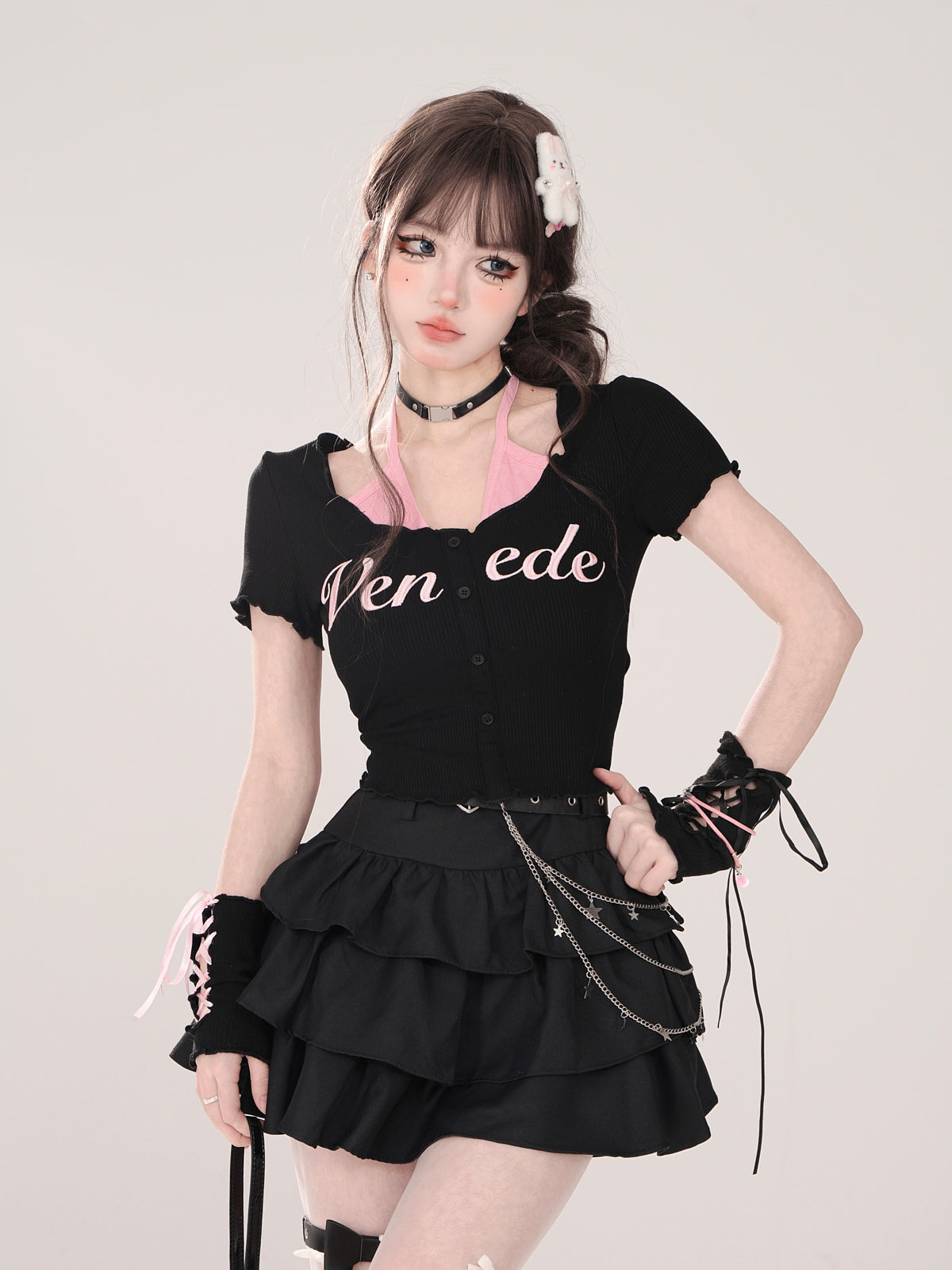 Faux Short Neckholder U-Ausschnitt T-Shirt und Zweiteiler