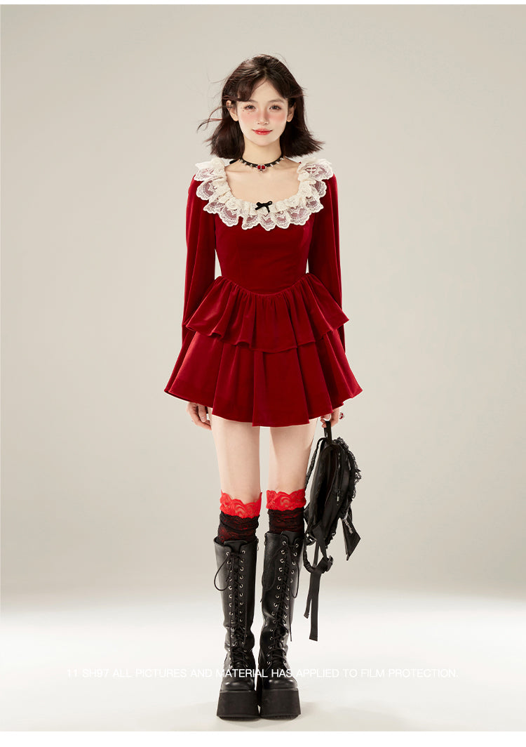 Red Collar Dress Raisin Velvet