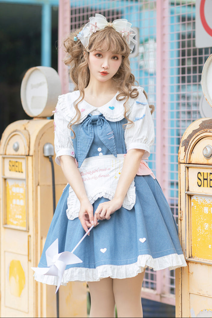 + Denim Apron Lolita Innerwear Jumper-skirt Light Doll Raw