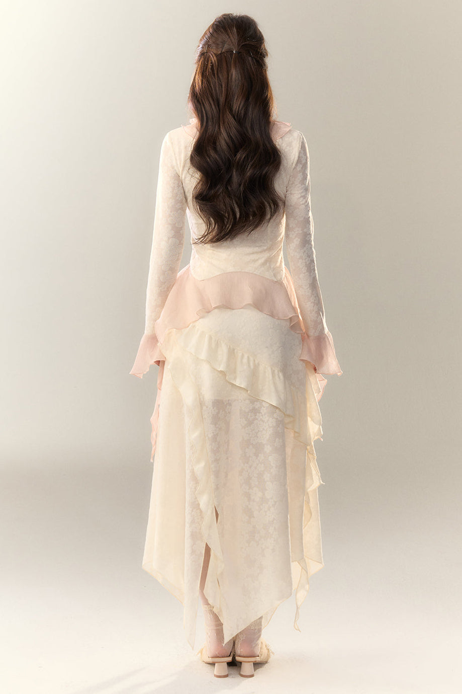 Top Sweet + Long Skirt Sheer Frilled