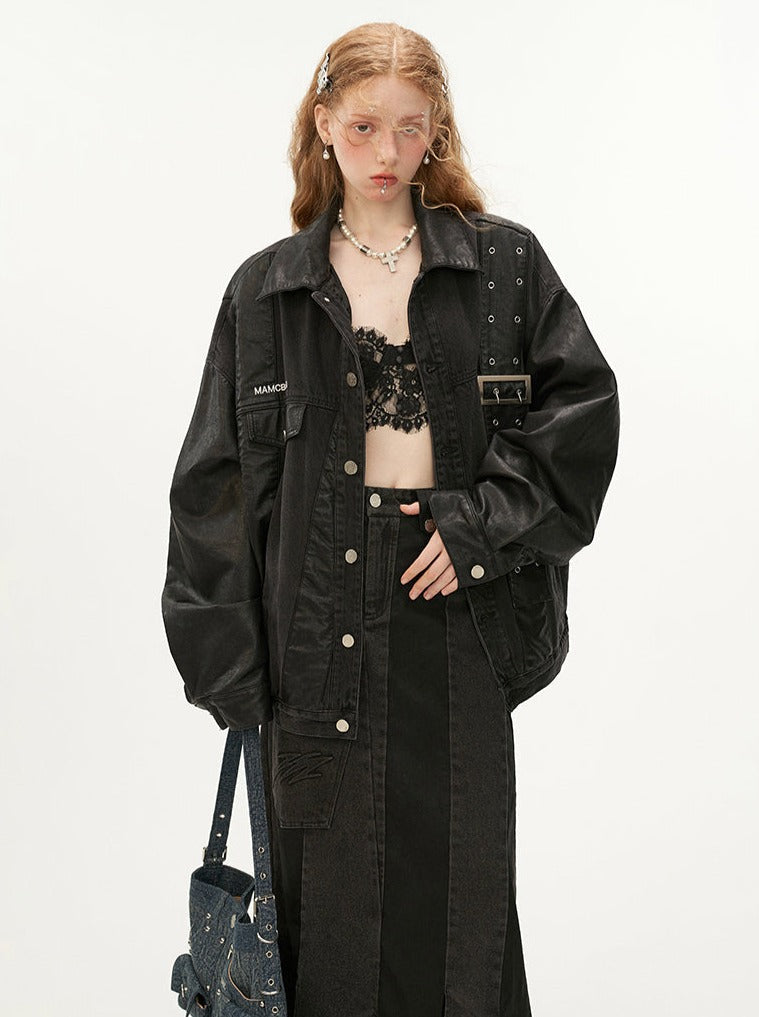 Veste en denim à bretelles en cuir