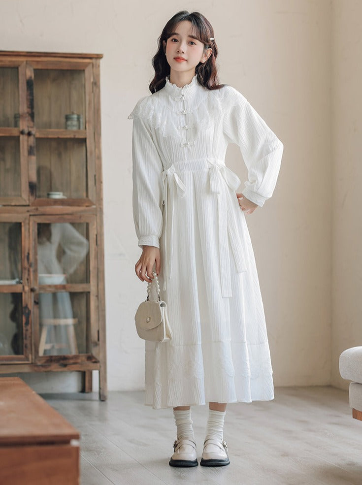 Lace China Dress Ribbon Waist