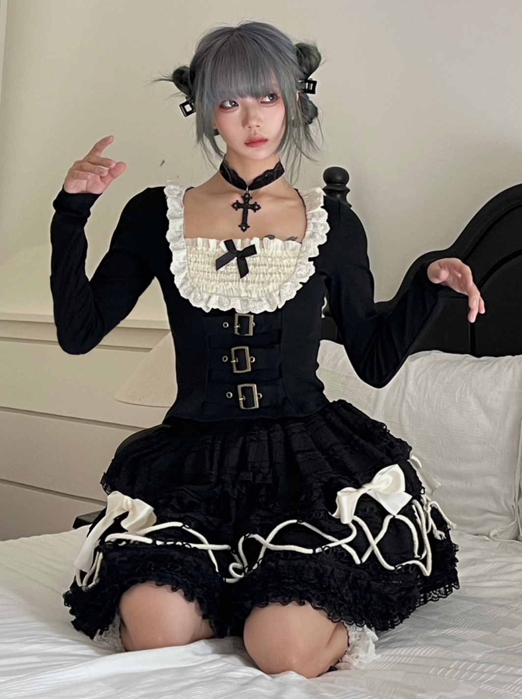 Ribbon Fit Faux Nieten Top Zwei enge Stück Slim