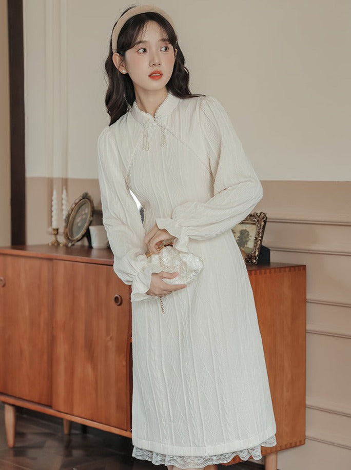 China Ribbed Knit Dress Long