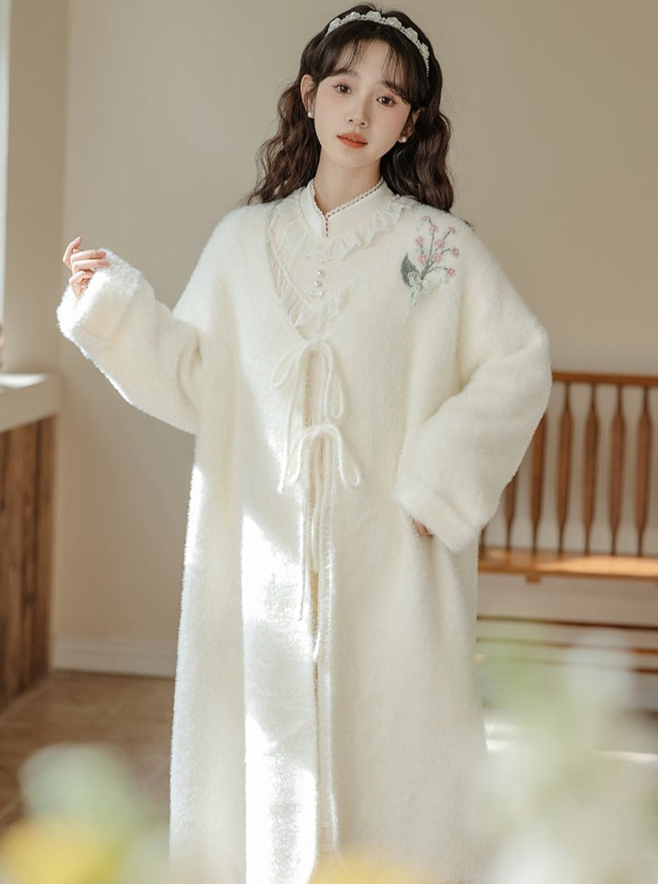 Ruffle Garden Dress Cardigan Flared Milk + Long