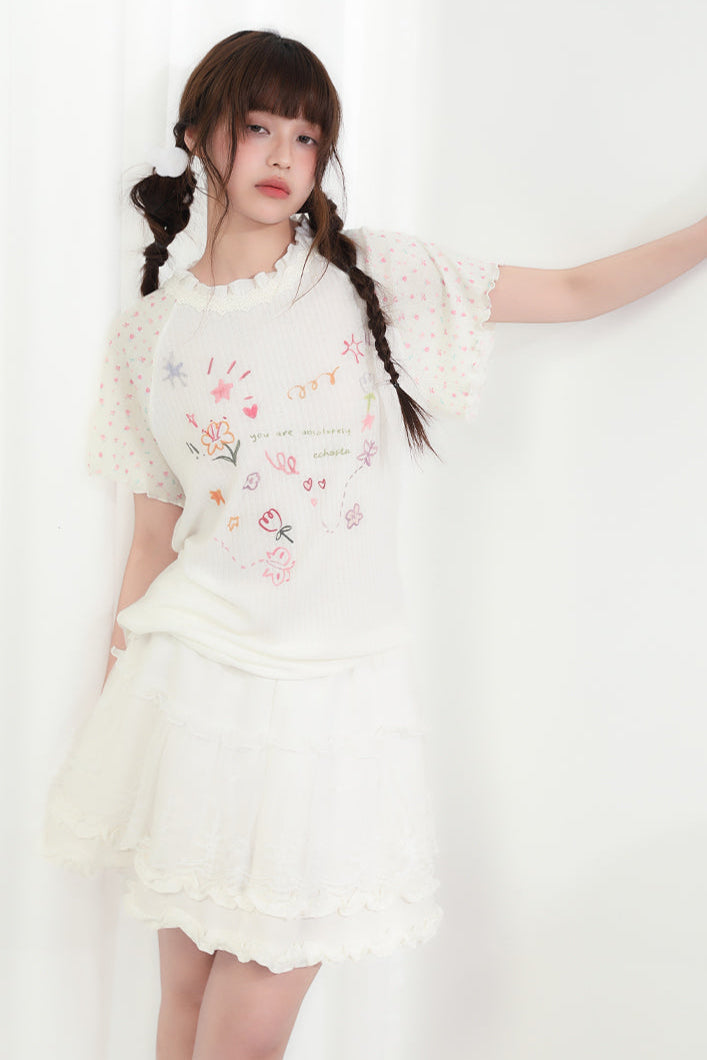 Round Neck Heart Floral Top