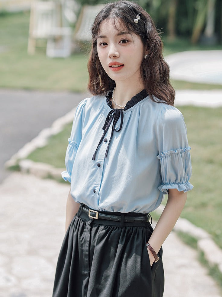 Lce Flared Long + Skirt Shirt Retro Summer Blue