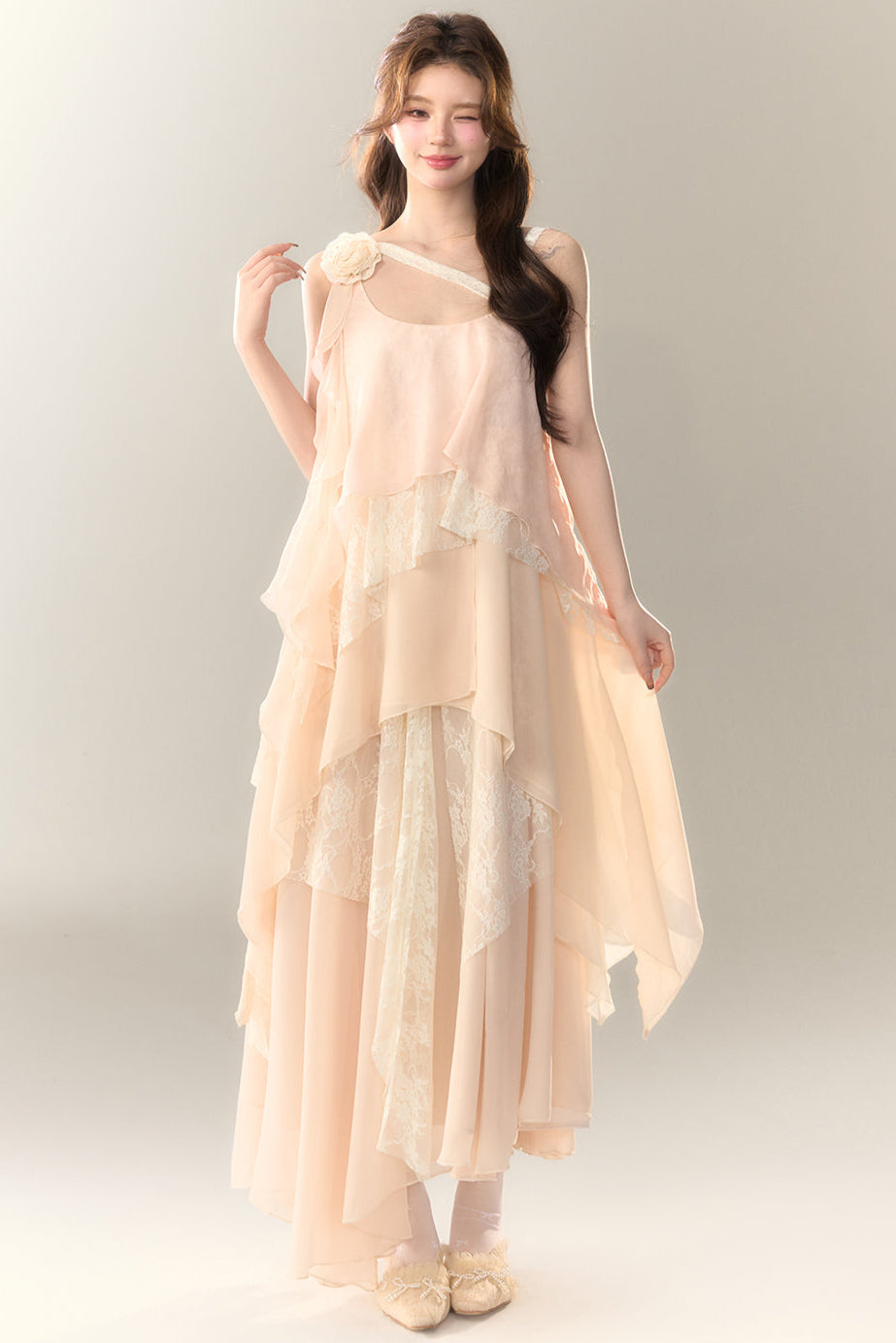 Roselle Irregular Dress Long Multi-Layered Heavy Skirt