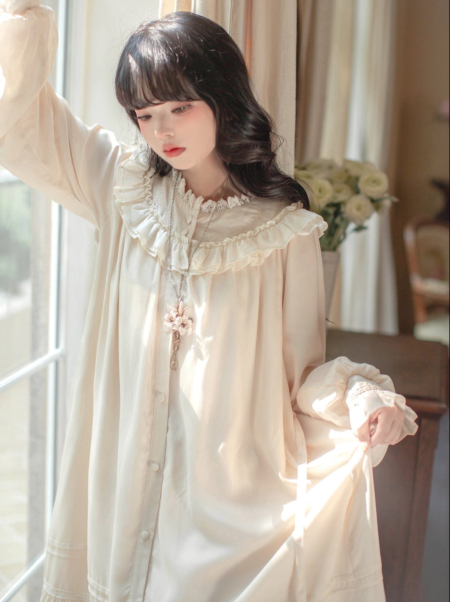 Retro Tencel Dress Lace French Freesia Elegant