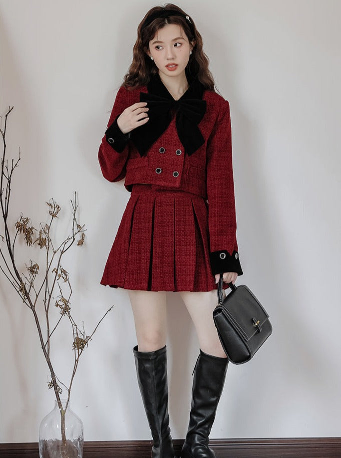 Jupe veste + tweed plissé rétro girly foncé