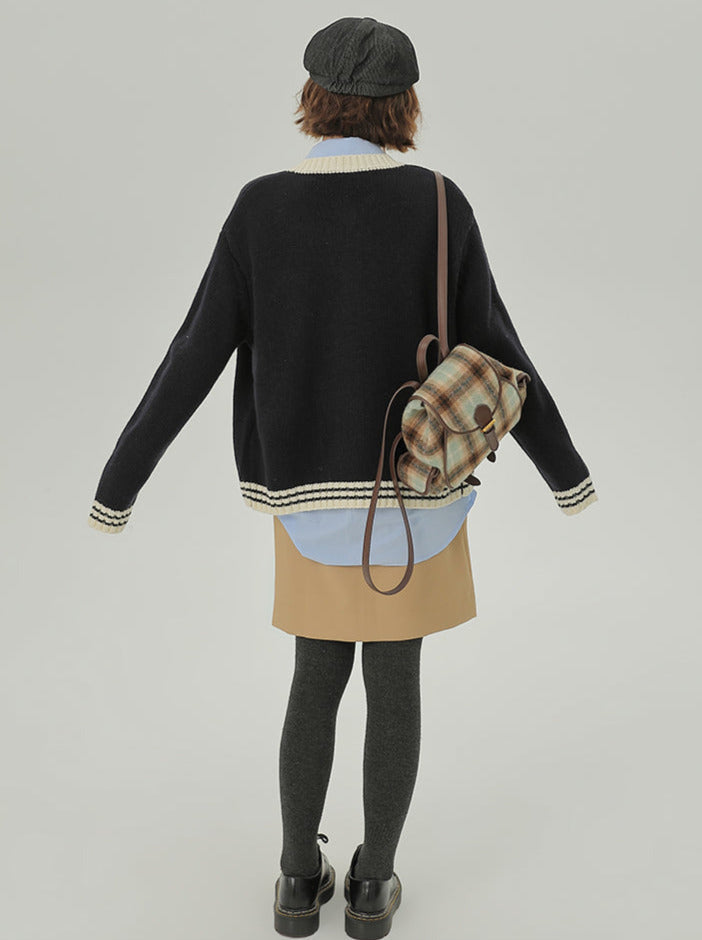 Lazy Knit Cardigan Collar College Loose Stand Style