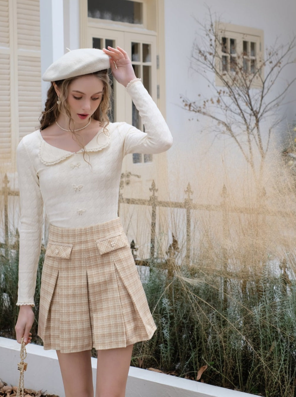 Top French Yellow Skirt Check Milkshake