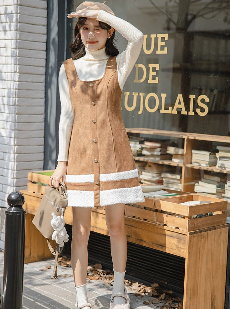 High Knit Skirt Top + Suspenders Neck Boa