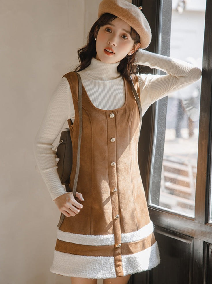High Knit Skirt Top + Suspenders Neck Boa