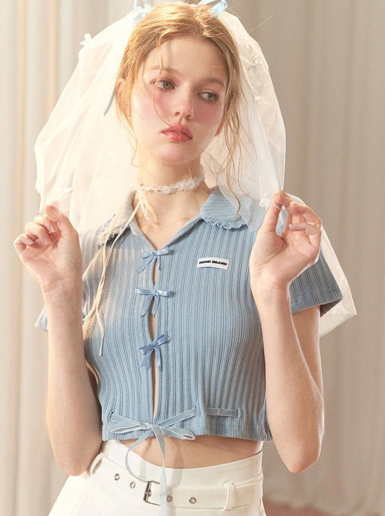 Hot Girl Satin Bow Sweet Short Top