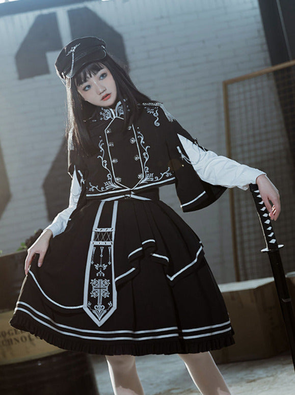Set Army Up Low Skirt Brumble Cape Dark Military Battle Jacket Uniform