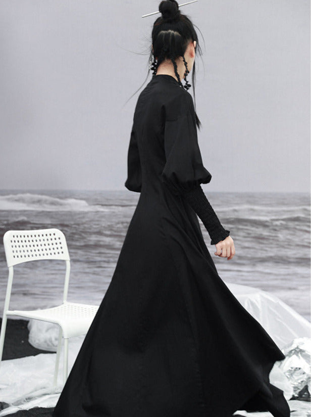 Lantern Long Sleeve Slit Dress Elegant