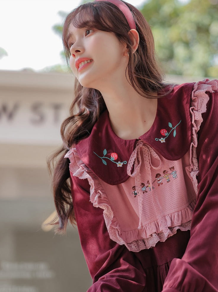 Ruffle Strawberry Retro Dress Collar