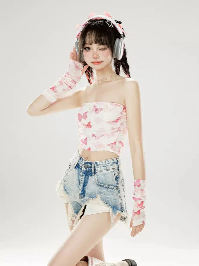 Butterfly + Top Arm Cover Tube Print Sleeves Mesh