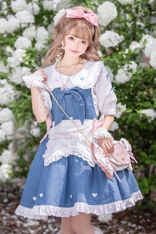 + Denim Apron Lolita Innerwear Jumper-skirt Light Doll Raw