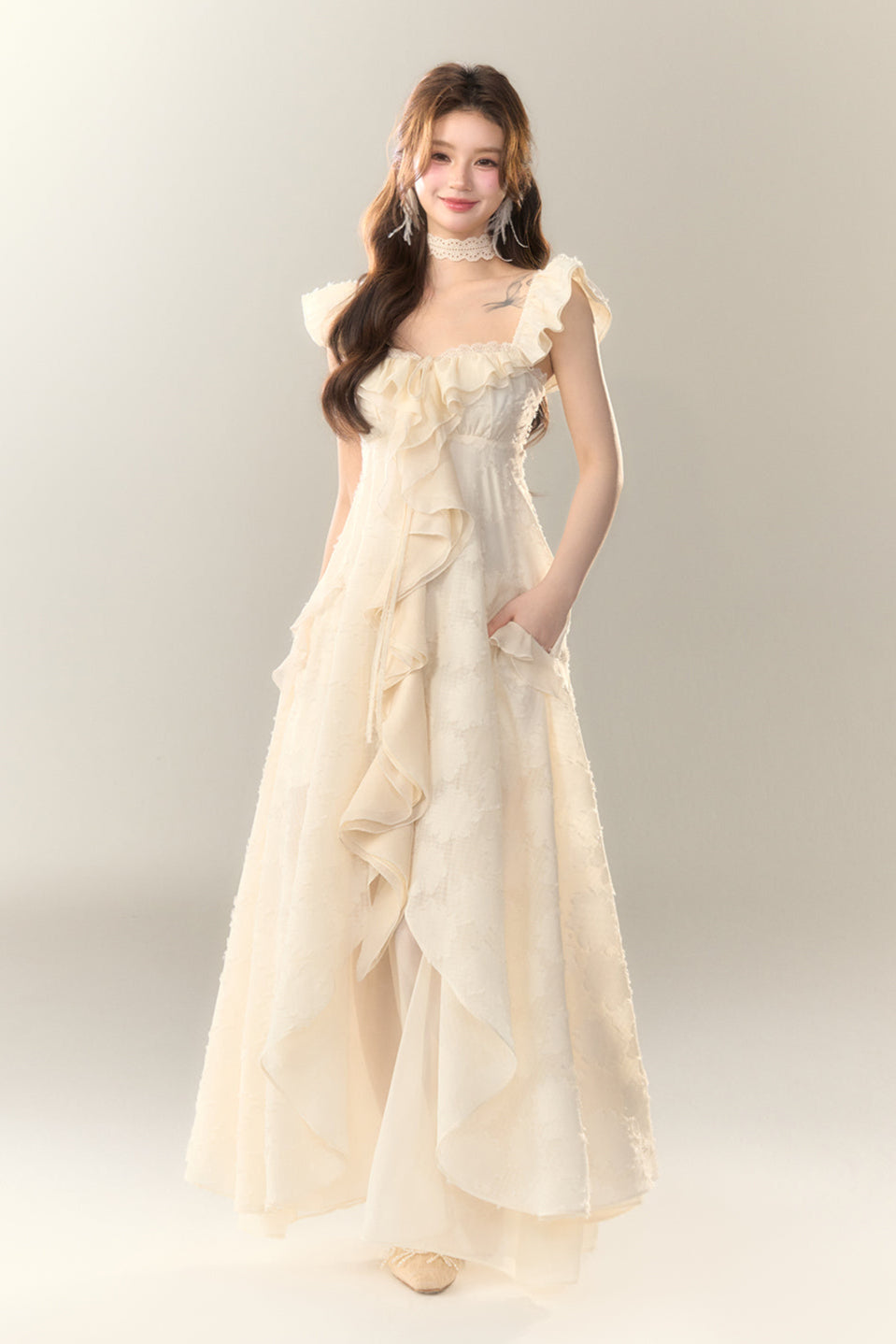 Jacquard Holiday Dress Frilled